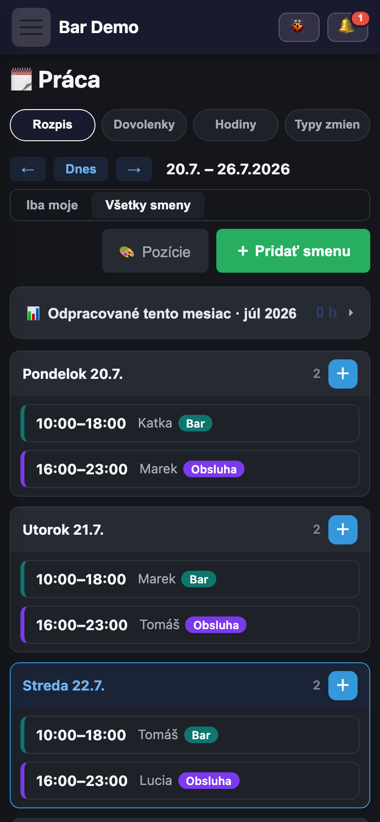 Rozpis zmien v mobile